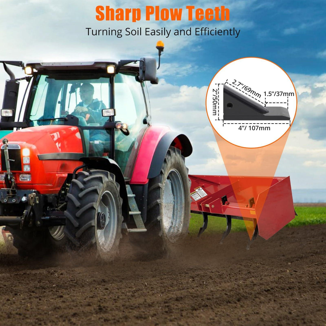 Garvee Lame niveleuse 40,8 cm pour tracteur, 4 dents ripper réglables, acier antirouille, kit 6 pièces pour nivellement et entretien du terrain