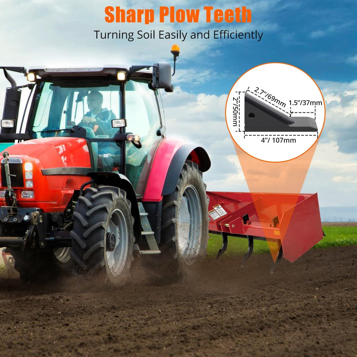 Garvee Lame niveleuse 40,8 cm pour tracteur, 4 dents ripper réglables, acier antirouille, kit 6 pièces pour nivellement et entretien du terrain