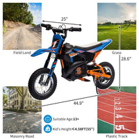 Moto électrique tout-terrain Garvee 24 V, moteur 250 W, selle en cuir, suspension métallique, pneus pneumatiques, pour enfants et adolescents, bleue