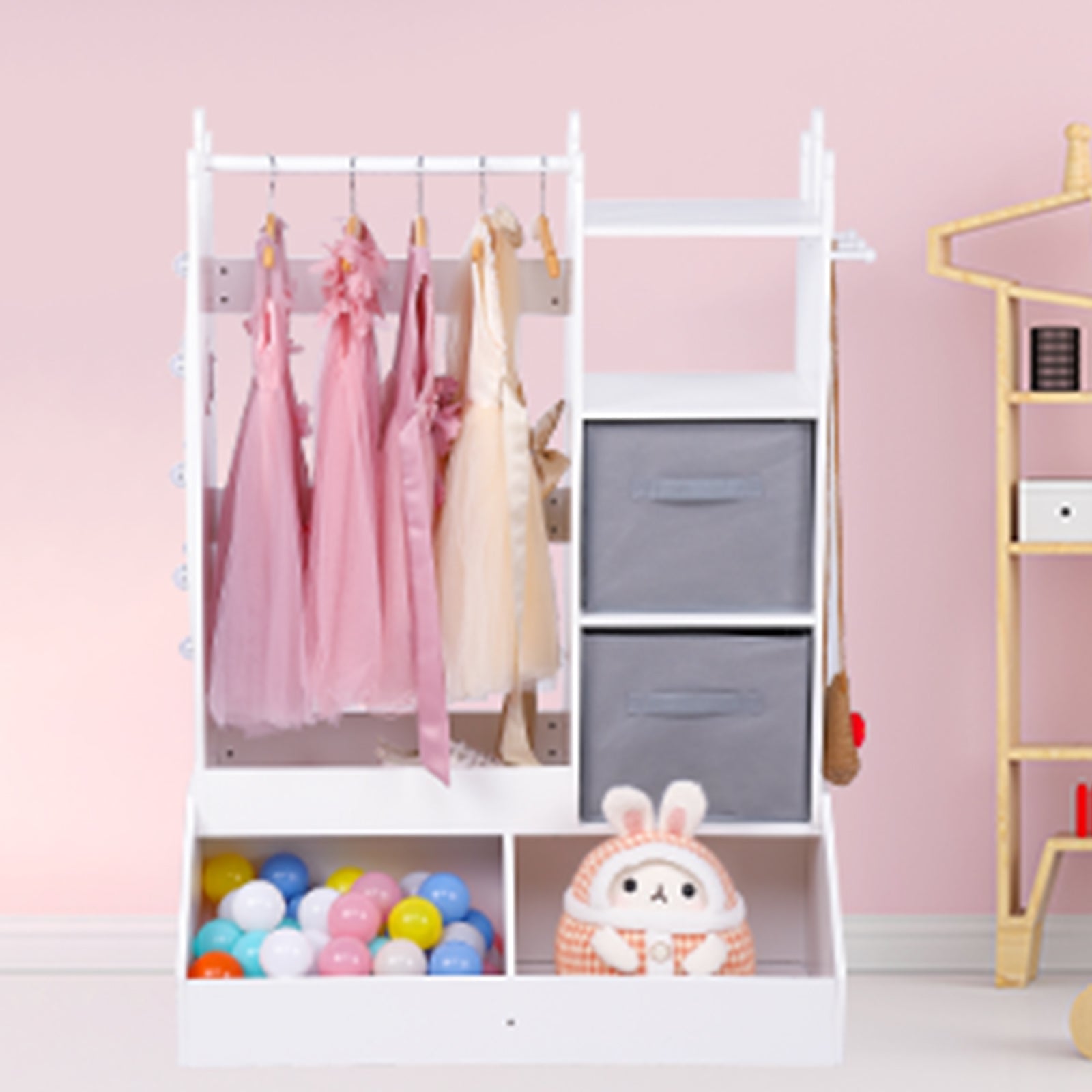 Coffret de rangement Garvee pour déguisements de fille avec lumière et miroir, MDF, rose, chambre d'enfant, 114 x 81 x 48 cm