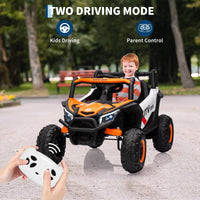 Garvee Voiture électrique enfant 12 V orange, télécommande parentale, LED, musique, USB et Bluetooth, pour extérieur dès 3 ans