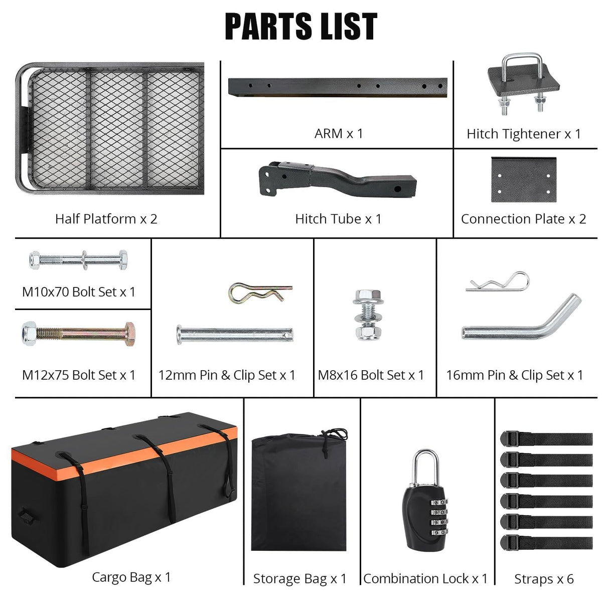 Porte-bagages Garvee pour attelage, 152 x 51 x 15 cm, pliable, cadre en acier, sac étanche, capacité de 90 kg, récepteur d'attelage de 5 cm pour les voyages