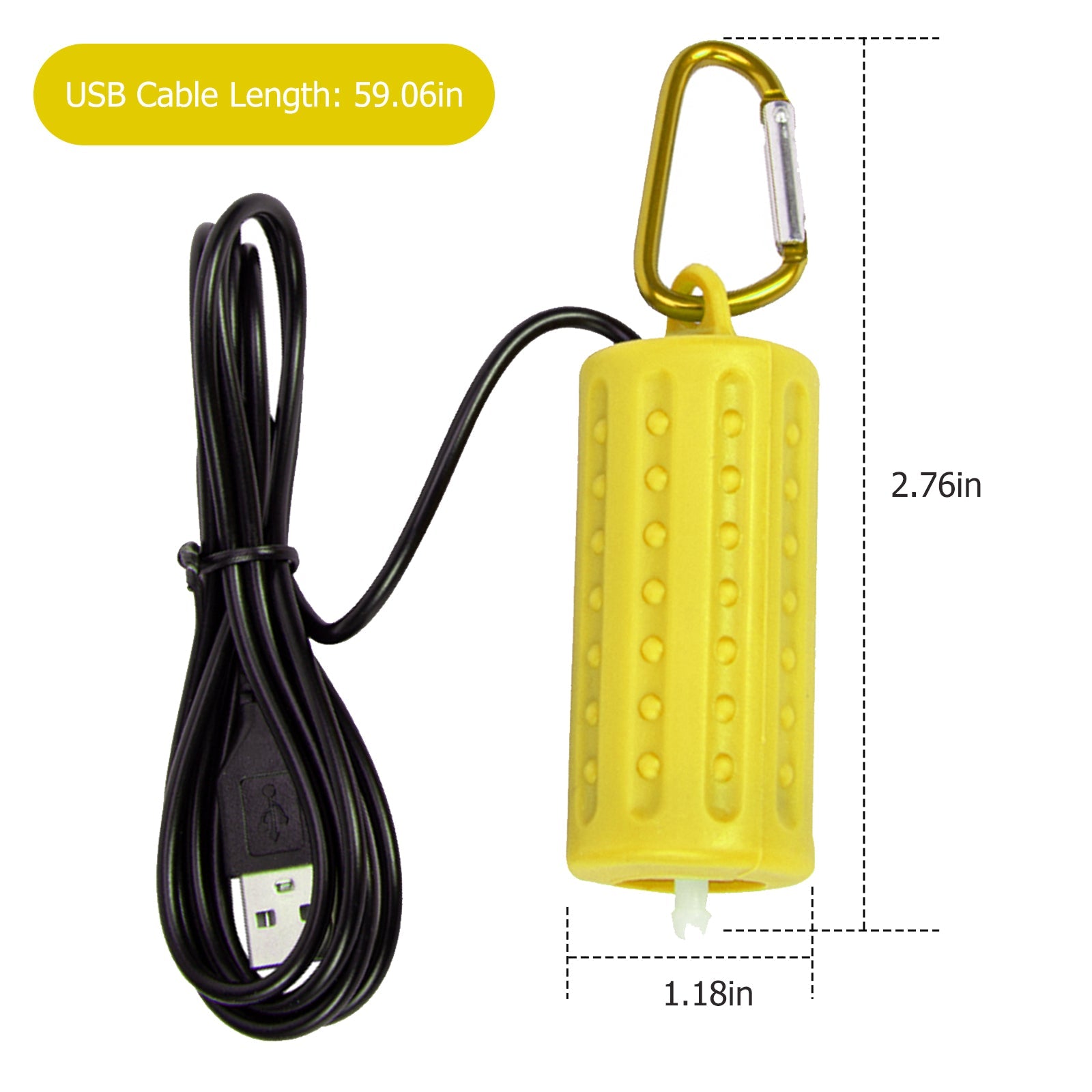Pompe à air USB Garvee pour aquarium, mini, portable, silencieuse et économe en énergie, en plastique jaune.