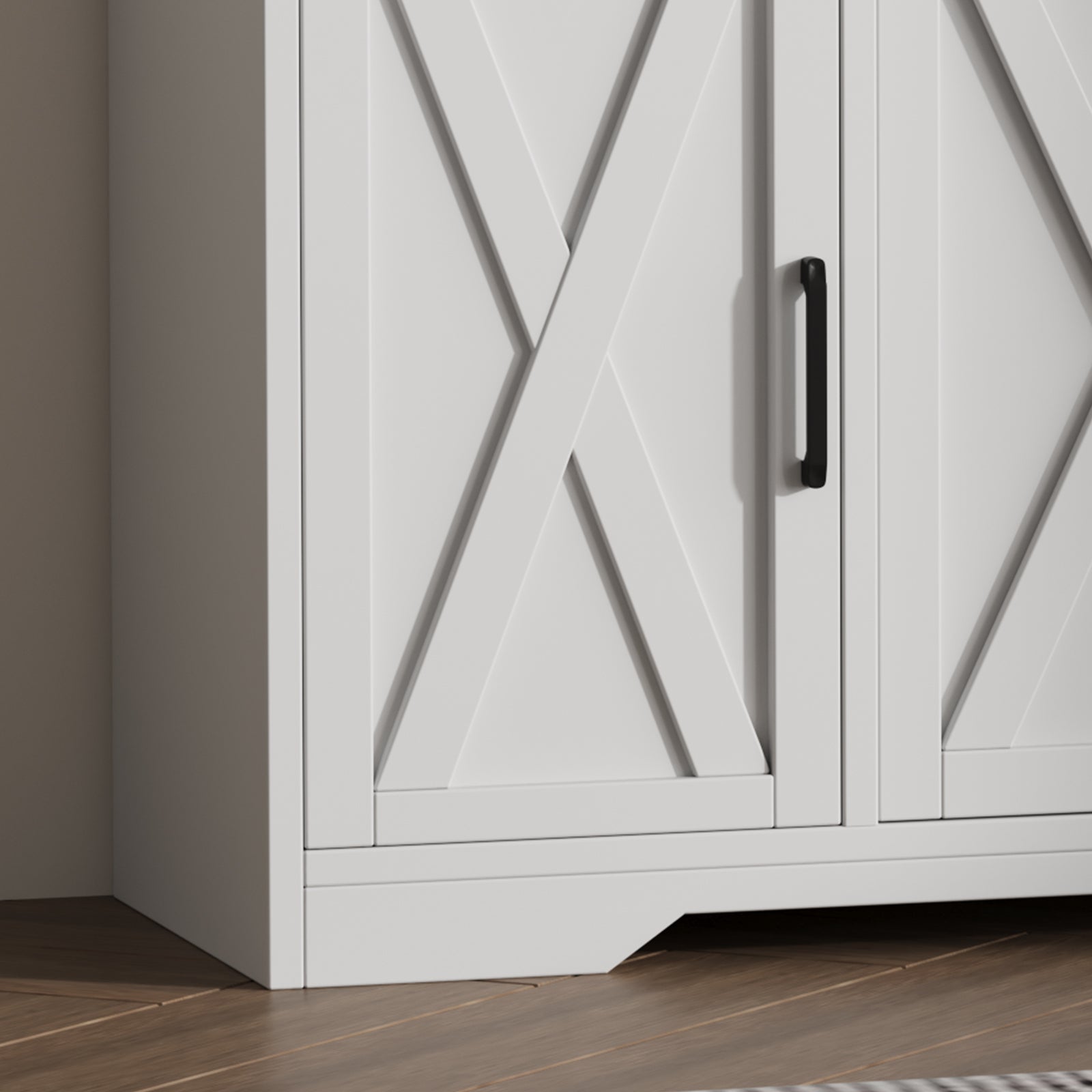 Buffet moderne Garvee avec 3 tiroirs pour salon et salle à manger, 140 cm, bois blanc, poignées noires