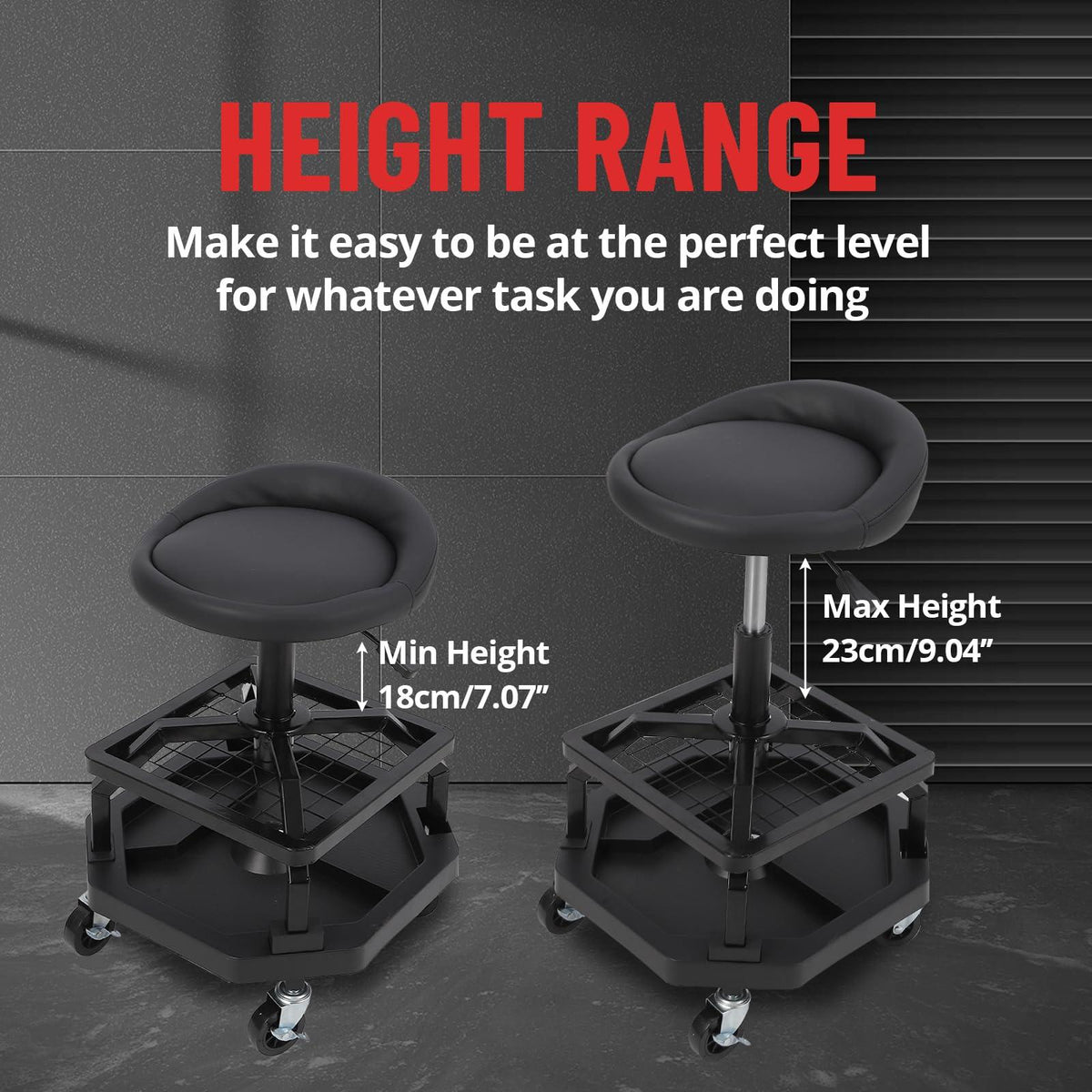Tabouret roulant d'atelier Garvee pour garage, capacité de charge de 150 kg, confortable, rembourré, avec roulettes, durable, pour mécaniciens et bricoleurs