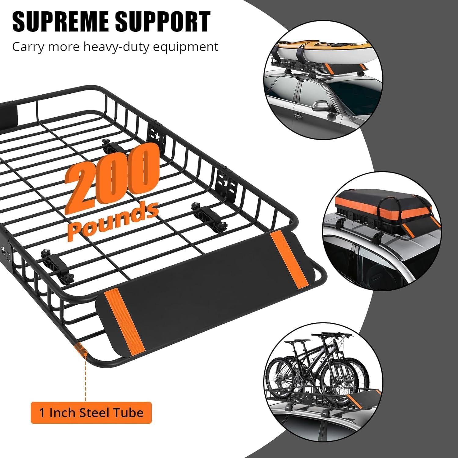 Galerie de toit Garvee 117 x 91 x 11,5 cm avec sac de rangement étanche de 425 litres pour SUV et pick-up, capacité de 90 kg, acier, aérodynamique, extérieur, noir