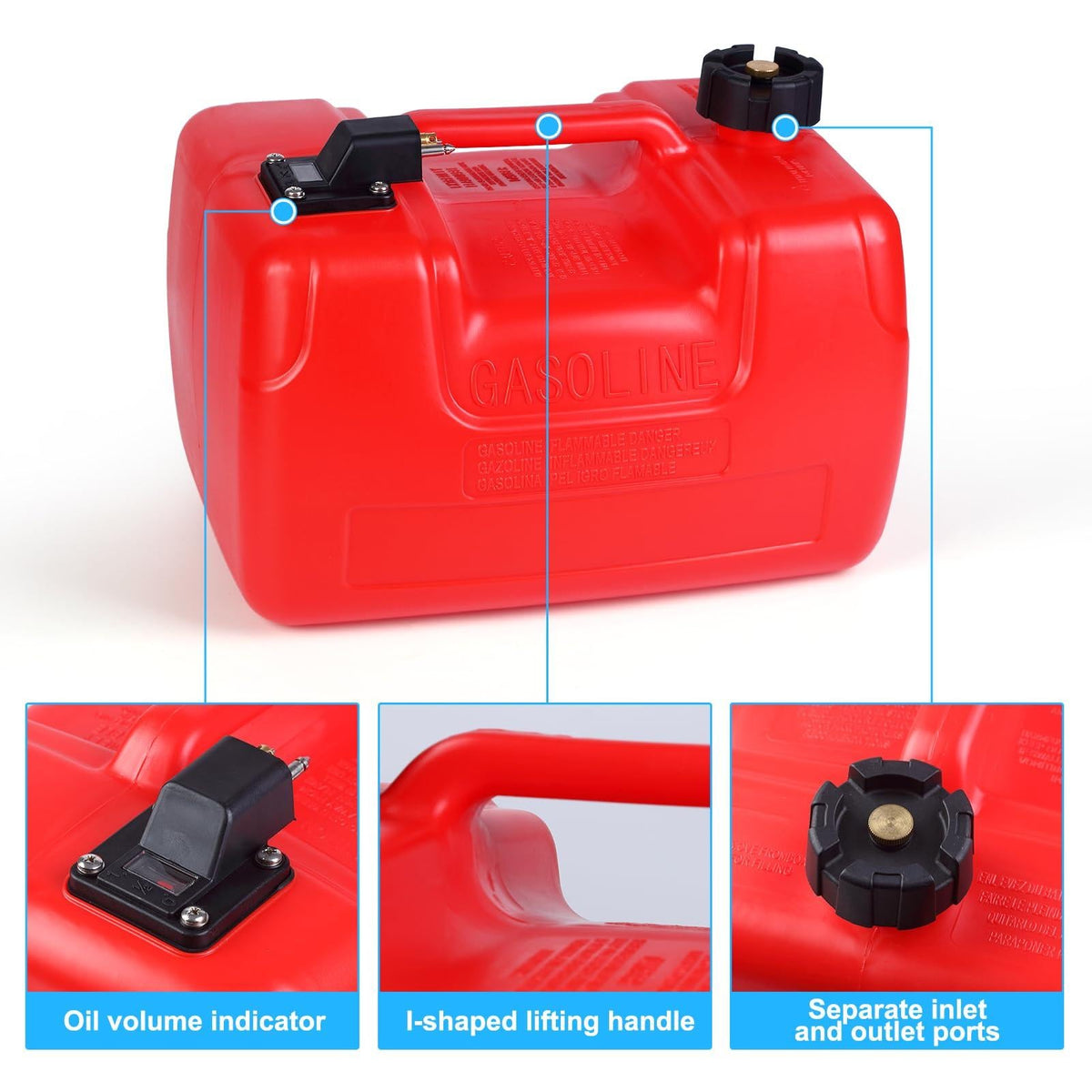 Réservoir de carburant marin portable Garvee de 12 litres (3 gallons) avec poignée en forme de I pour bateaux et kayaks, durable et étanche.