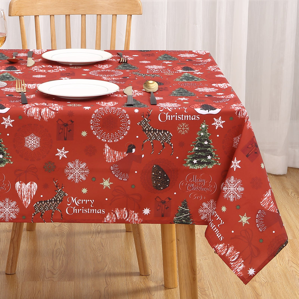 Garvee Nappe de Noël, polyester, résistante à l'huile et aux taches, lavable, pour l'intérieur et l'extérieur, motif de Noël, rouge, 52 × 79 cm