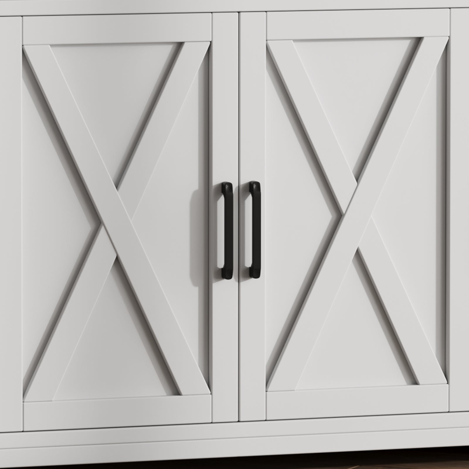 Buffet moderne Garvee avec 3 tiroirs pour salon et salle à manger, 140 cm, bois blanc, poignées noires