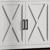 Buffet moderne Garvee avec 3 tiroirs pour salon et salle à manger, 140 cm, bois blanc, poignées noires