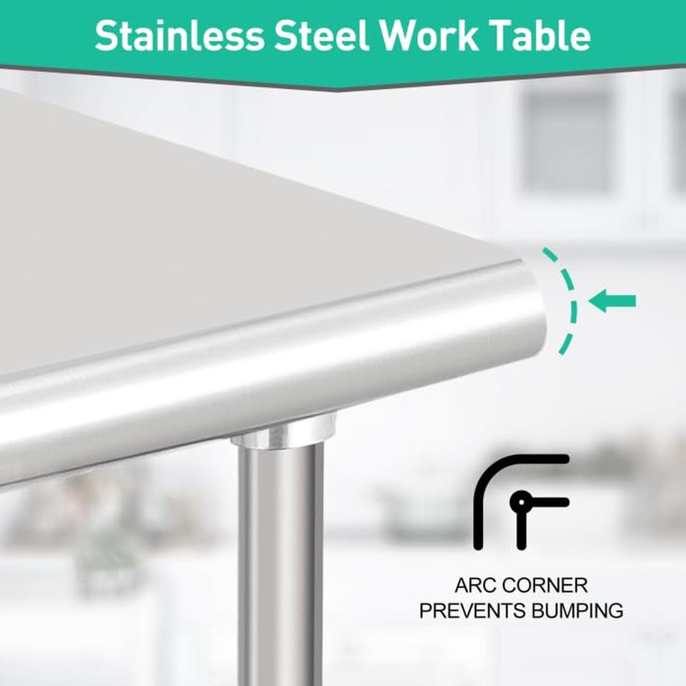 Garvee Table de travail en acier inoxydable, 61×61×89cm, étagère inférieure réglable, finition polie, pour cuisine et restaurant