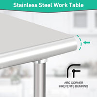 Table de travail Garvee en acier inoxydable – 61 × 61 × 89 cm, étagère inférieure réglable, finition polie, pour cuisine et restaurant