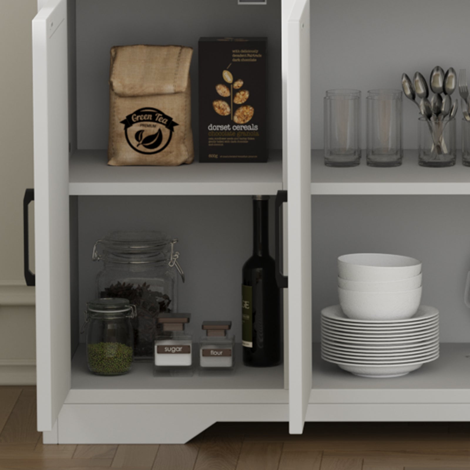 Buffet moderne Garvee avec 3 tiroirs, style campagnard, 140 cm, blanc, pour salon et salle à manger
