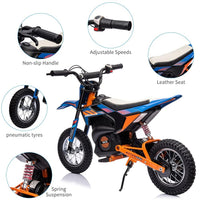 Moto électrique tout-terrain Garvee 24 V, moteur 250 W, selle en cuir, suspension métallique, pneus pneumatiques, pour enfants et adolescents, bleue