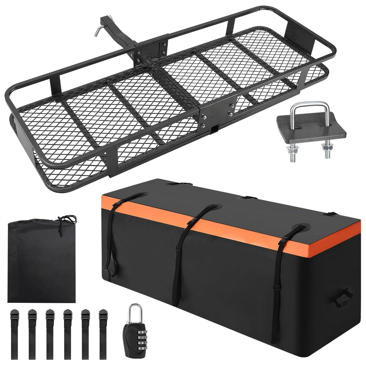Porte-bagages Garvee pour attelage, 152 x 51 x 15 cm, pliable, cadre en acier, sac étanche, capacité de 90 kg, récepteur d'attelage de 5 cm pour les voyages
