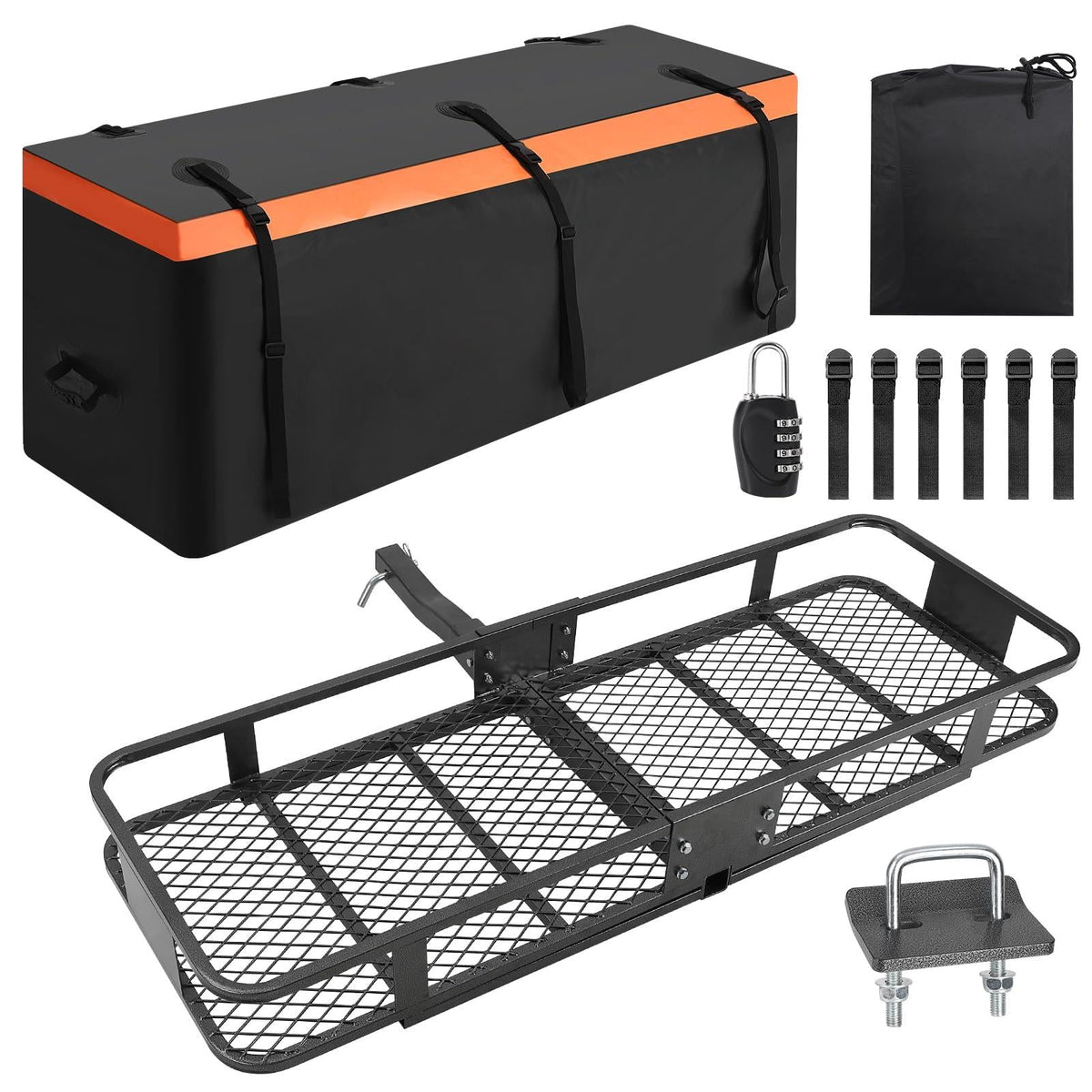 Porte-bagages Garvee pour attelage, 152 x 51 x 15 cm, pliable, cadre en acier, sac étanche, capacité de 90 kg, récepteur d'attelage de 5 cm pour les voyages