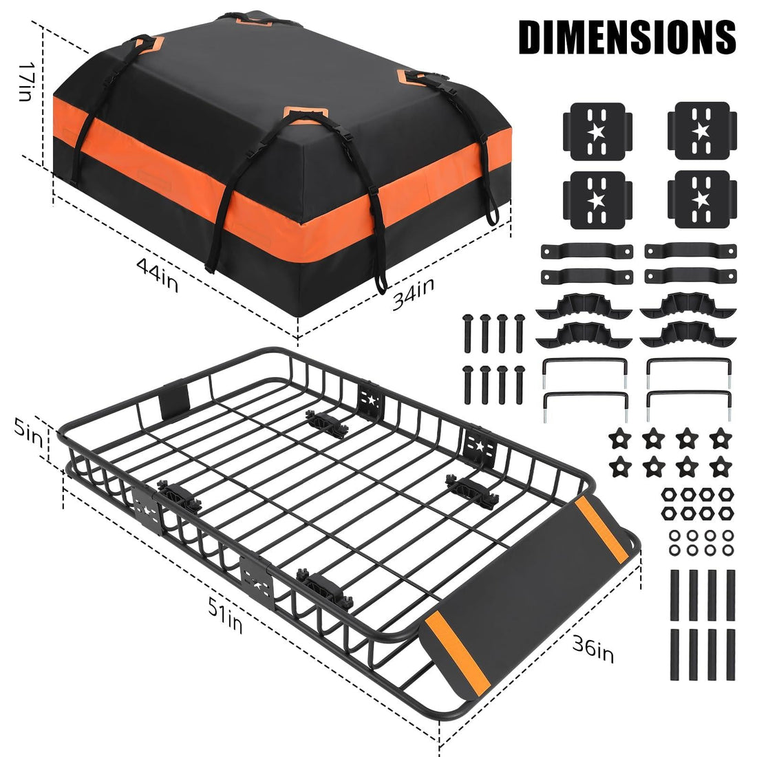 Galerie de toit Garvee 51 x 36 x 5 pouces avec sac étanche de 15 pi³ pour SUV et camions tout-terrain, acier noir, aérodynamique