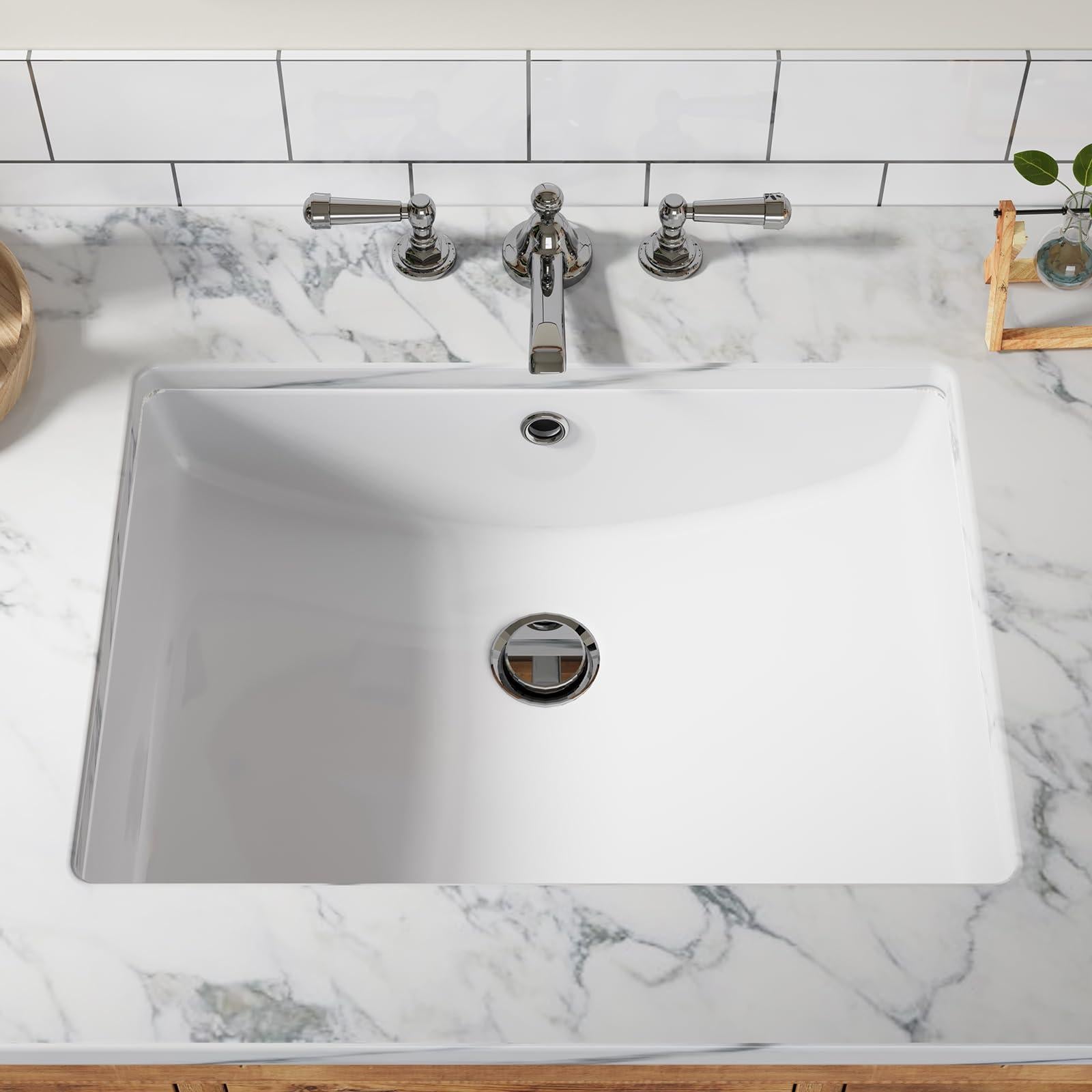 Lavabo encastré en céramique Garvee, rectangulaire, avec trop-plein, blanc brillant, 55 x 40 x 20 cm, salle de bain moderne