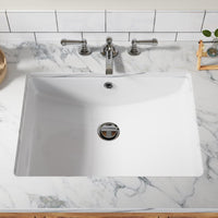 Lavabo encastré en céramique Garvee, rectangulaire, avec trop-plein, blanc brillant, 55 x 40 x 20 cm, salle de bain moderne