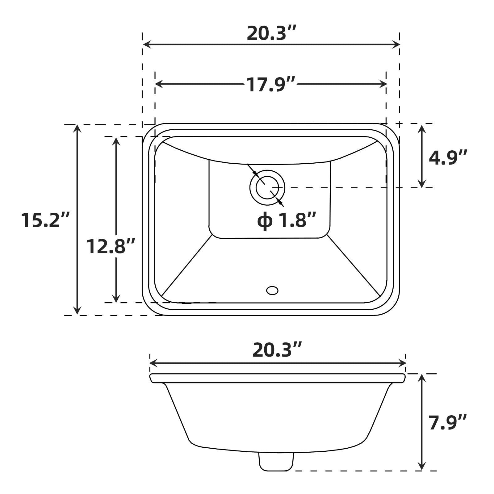 Lavabo encastré en céramique Garvee, rectangulaire, blanc brillant, 51,4 x 38,5 x 20 cm, salle de bain moderne