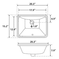 Lavabo encastré en céramique Garvee, rectangulaire, blanc brillant, 51,4 x 38,5 x 20 cm, salle de bain moderne