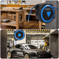 Enrouleur de tuyau d'air hybride Garvee pour compresseur d'air, 3/8" x 50 pi, avec mécanisme de verrouillage automatique, pour atelier et garage, tuyau flexible, noir