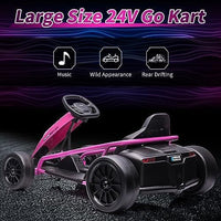Garvee Go-kart électrique enfant 24 V rose, 2 moteurs de 300 W, mode drift, siège réglable et cadre en acier, pour 6 à 12 ans