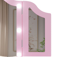 Coiffeuse Garvee Princess avec éclairage LED, miroir triptyque réglable, bois MDF, chaise enfant, salle de jeux, 117 cm (H) x 104 cm (L) x 41 cm (l), blanc