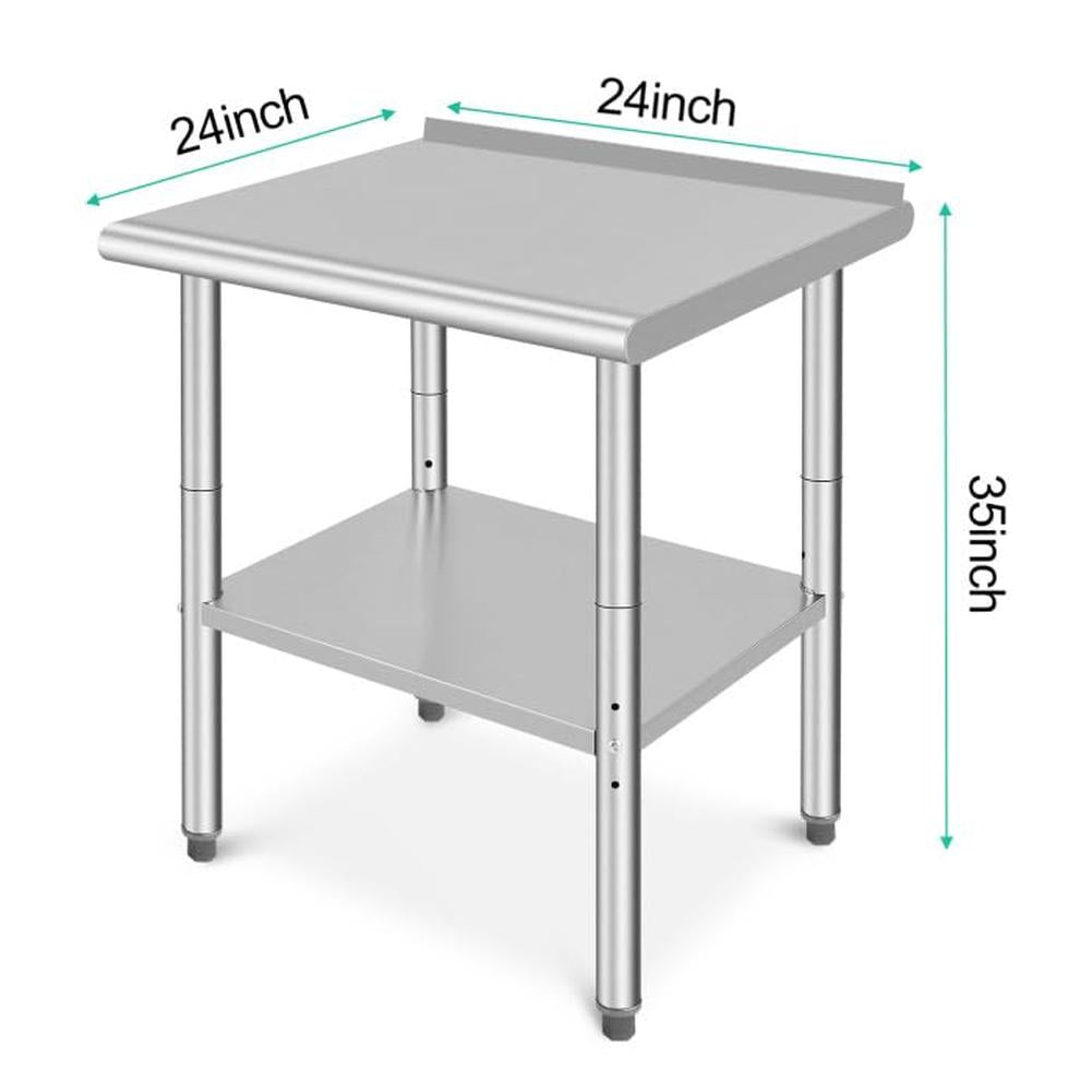 Table de travail Garvee en acier inoxydable – 61 × 61 × 89 cm, étagère inférieure réglable, finition polie, pour cuisine et restaurant