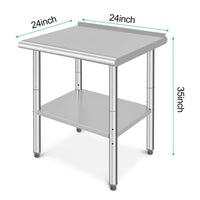Table de travail Garvee en acier inoxydable – 61 × 61 × 89 cm, étagère inférieure réglable, finition polie, pour cuisine et restaurant