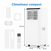 Garvee Climatiseur mobile 7 000 BTU / 2,05 kW, silencieux et économe, réfrigérant R290, avec kit fenêtre et tuyau d’évacuation, pour maison et bureau