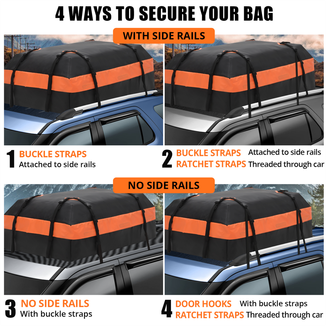 Garvee sacoche de toit voiture 595 L, étanche, 8 sangles renforcées, 132 × 100 × 45 cm, noire, pour voyage