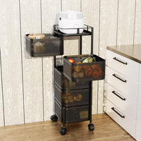 GARVEE Chariot de rangement rotatif 5 niveaux en acier carbone, 4 roulettes, pour cuisine, salon, chambre d’enfant, fruits et jouets, noir