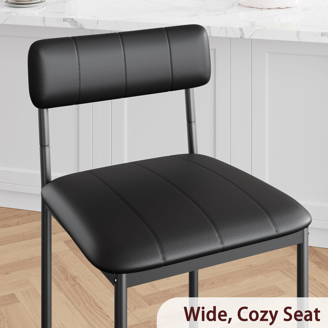 Garvee Lot de 2 tabourets de bar hauteur comptoir, cuir PU noir, dossier ergonomique rembourré, repose-pieds, montage facile, pour îlot de cuisine