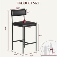 Garvee Lot de 2 tabourets de bar hauteur comptoir, cuir PU noir, dossier ergonomique rembourré, repose-pieds, montage facile, pour îlot de cuisine