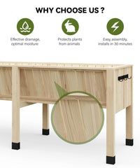 Garvee Jardinière surélevée en cèdre naturel 183 x 66 x 77 cm, avec crochets, stable et ergonomique, pour plantes, patio et balcon, couleur naturelle