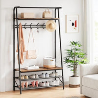 Garvee Porte-manteau simple 100 cm – Structure en métal aspect bois avec banc à chaussures et 5 à 10 crochets pour entrée et salon