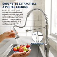 Garvee Évier de Cuisine Encastrable 1 Bac Profond en Acier Inoxydable 304, Robinet Ressort Extractible et Kit de Vidange, 75 x 46 x 23 cm