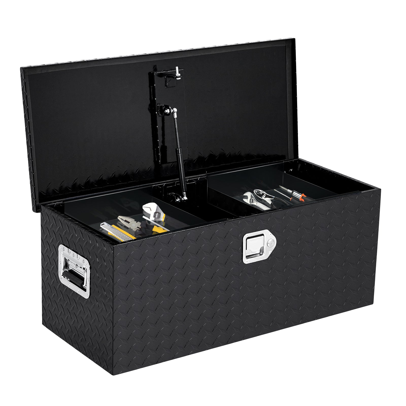 Garvee Coffre à Outils 76 × 38 × 38 cm en Aluminium Strié avec Serrure Antivol, Rangement pour Pick-up, Camionnette et Remorque, Noir