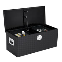 Garvee Coffre à Outils 76 × 38 × 38 cm en Aluminium Strié avec Serrure Antivol, Rangement pour Pick-up, Camionnette et Remorque, Noir