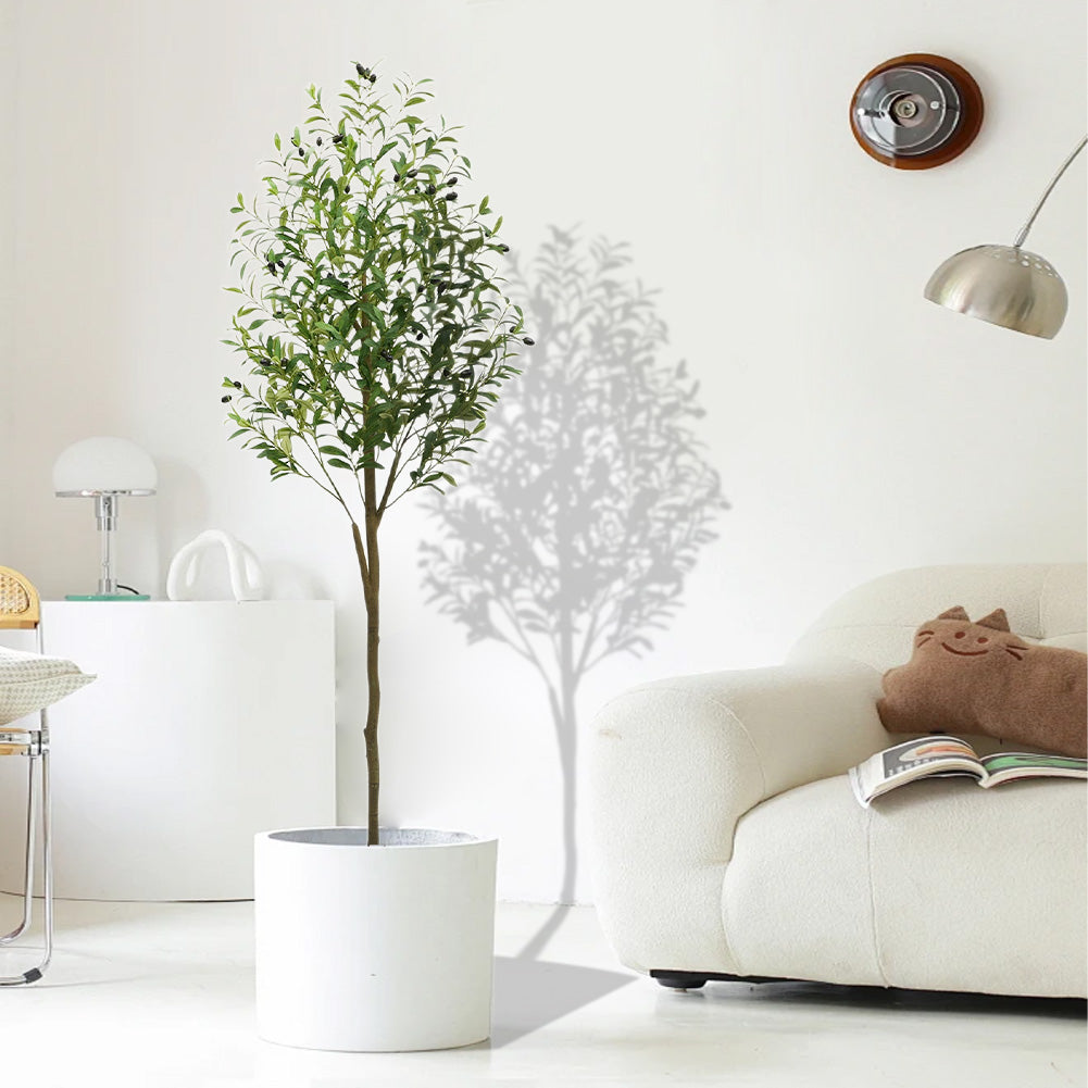 Olivier artificiel Garvee de 1,80 m avec tronc en bois, idéal pour le bureau et le salon. Ajustable, facile à nettoyer, design réaliste et vert.