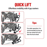 Béquille de roue arrière de moto Garvee avec support de bras oscillant en U et L, capacité de charge de 385 kg, acier robuste, pour atelier et garage, noire
