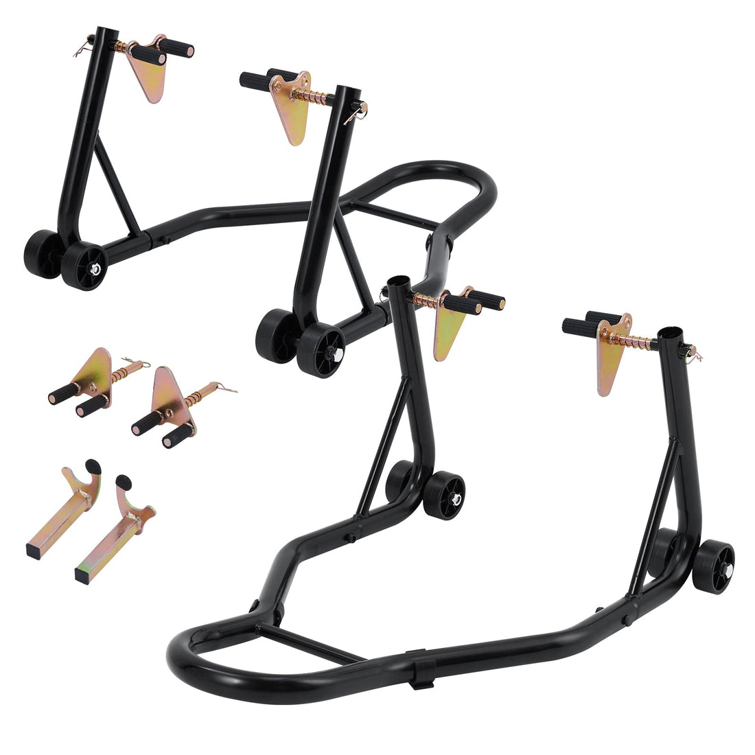 Béquille d'atelier Garvee pour moto, capacité de 385 kg (850 lb), béquille avant/arrière combinée, construction robuste en acier, fourches réglables, pour atelier et garage.