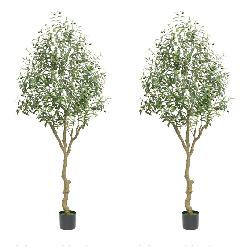 Olivier artificiel Garvee de 2,13 m (7 pi) avec tronc en bois naturel et branches ajustables, idéal pour le salon et le bureau. Pot stable, vert.