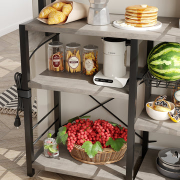 Étagère à micro-ondes Garvee Bakers Rack avec prises, 6 niveaux, en métal robuste, pour la cuisine et la salle à manger, 90 cm (L) x 40 cm (P), noire