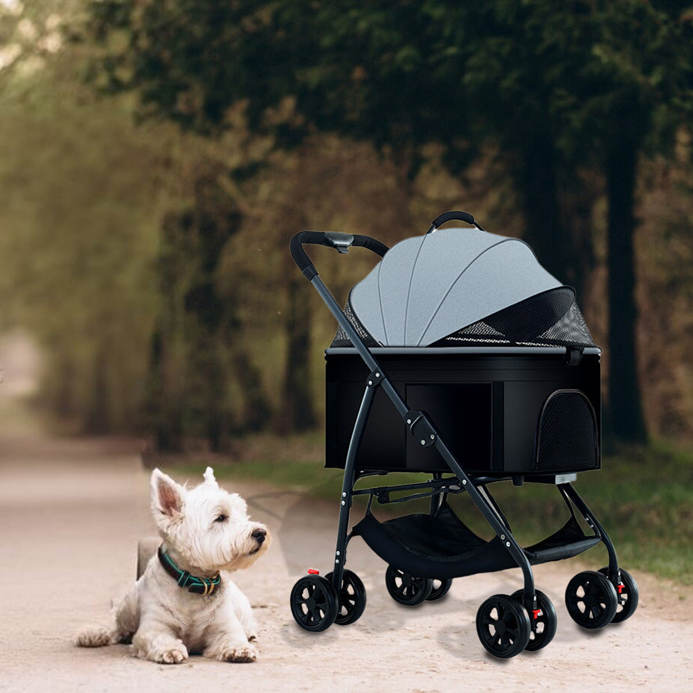 Poussette pliable 3 en 1 Garvee pour animaux de compagnie – Avec panier de rangement, fenêtre en filet, portable, jusqu'à 25 kg, noire