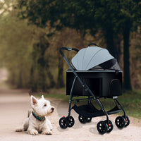 Poussette pliable 3 en 1 Garvee pour animaux de compagnie – Avec panier de rangement, fenêtre en filet, portable, jusqu'à 25 kg, noire