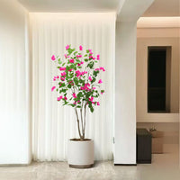 Bougainvillier artificiel Garvee 150 cm, facile d'entretien, en plastique et soie, pot en ciment robuste, décoration intérieure et extérieure, vert