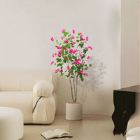 Bougainvillier artificiel Garvee 150 cm, facile d'entretien, en plastique et soie, pot en ciment robuste, décoration intérieure et extérieure, vert