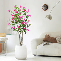 Bougainvillier artificiel Garvee 150 cm, facile d'entretien, en plastique et soie, pot en ciment robuste, décoration intérieure et extérieure, vert